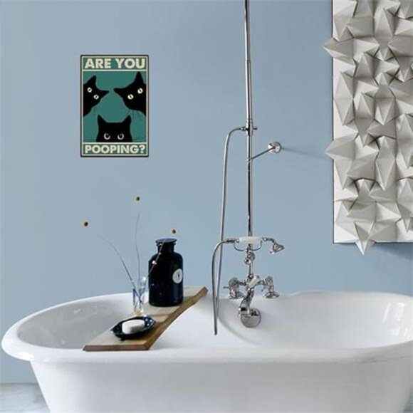 Black Cat Are You Pooping Funny Tin Signs Bathroom Wall Decor 8 x 12 Inch (918) - Picture 5 of 8